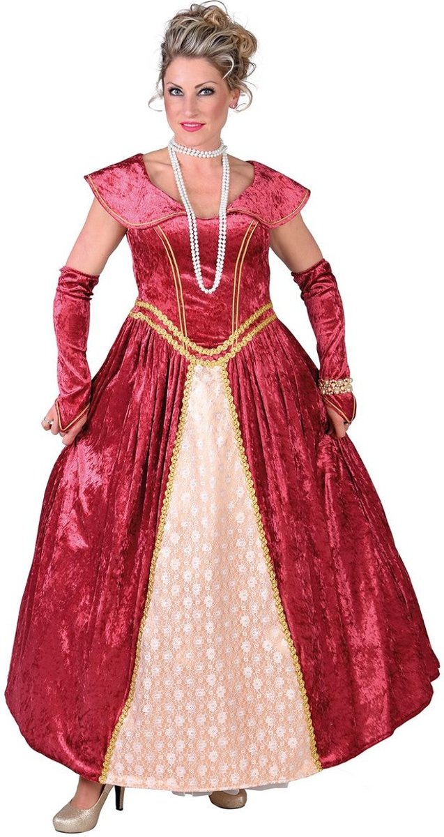 Middeleeuwen & Renaissance Kostuum | Luxe Hofdame Versailles Bordeaux Rood | Vrouw | Large | Carnaval kostuum | Verkleedkleding